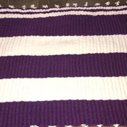 Purple And White Handmade Mat Or Rug