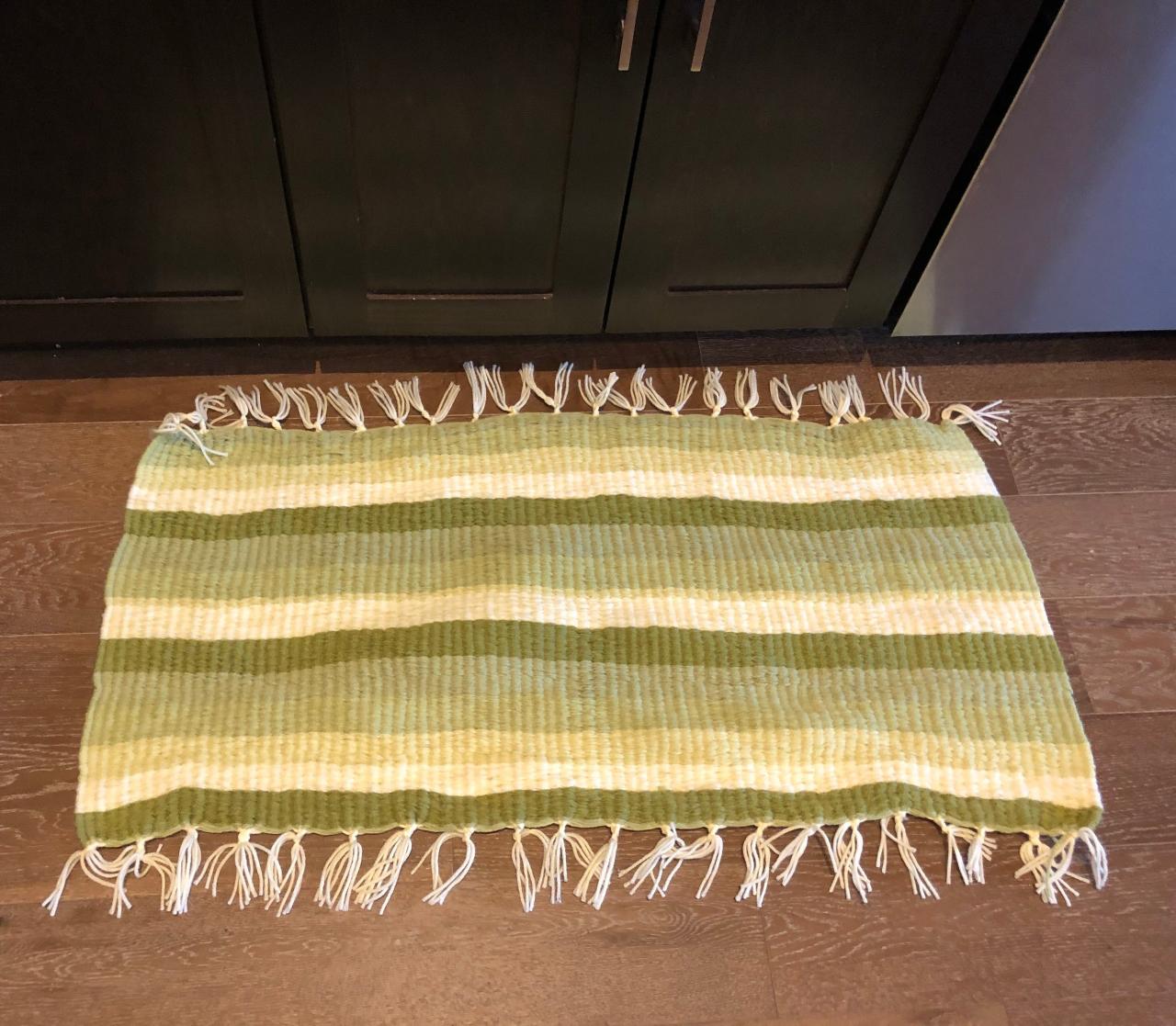 3'x2' Striped Green Handmade Doormat Bath Or Kitchen Mat And Rug