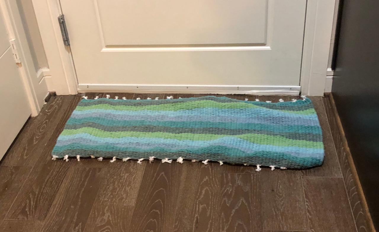 Extra Wide Stripes Blue And Green Handmade Door Bath Kitchen Mat Or Rug