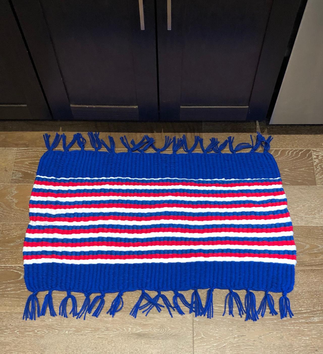 Red White And Blue Handmade Door Bath Kitchen Mat Or Rug